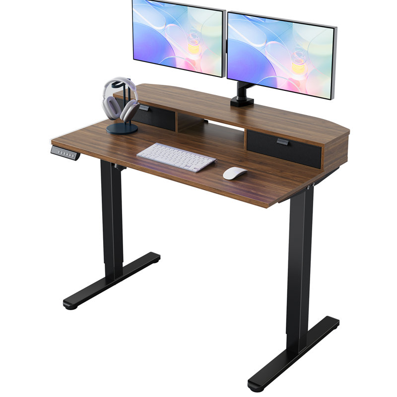 Bureau électrique debout avec 2 tiroirs, compatible avec support à pince en C, bureau à hauteur assise réglable, 4 préréglages de mémoire