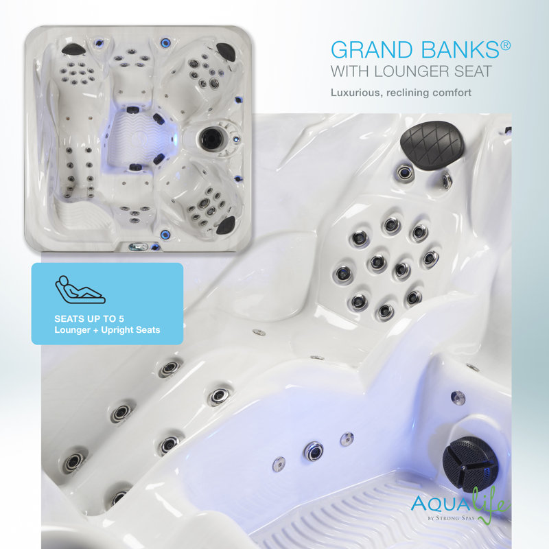 Grand Banks® 5-Person 81-Jet Lounger, Steps included, Hot Tub Spa with 3 Pumps, LED Lighting and Ozonator, Gray