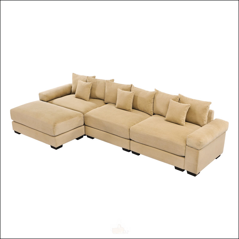 Canapé modulaire en L 130 po, H 34,2 po x l 129,9 po x P 33,8 po, 3, Chameau