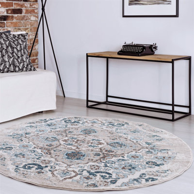 Tapis oriental crème / bleu sarcelle / beige Mogos