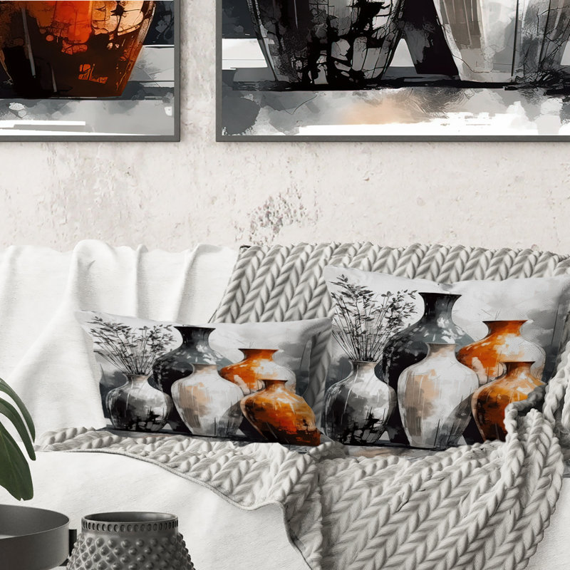 Vase en terre cuite brun et gris - Coussin Boho
