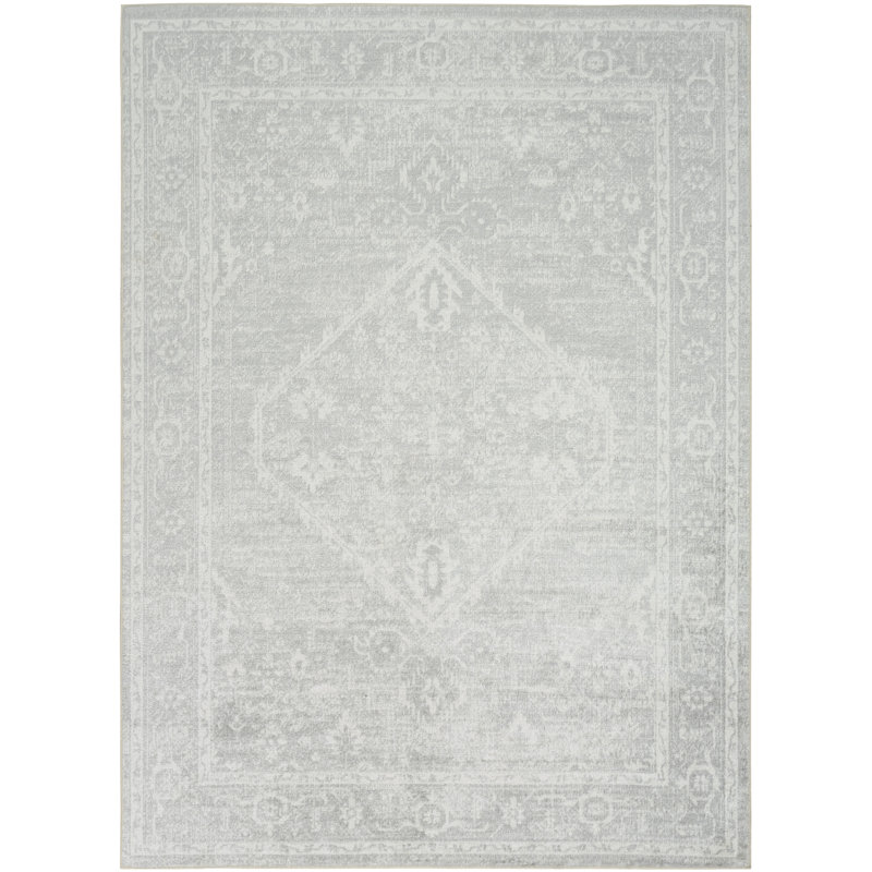 Bungalow Rose Harleigh Machine Washable Light Grey Vintage Indoor Rug, Rectangle 4' x 6'