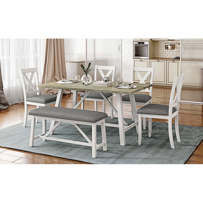 Kemariah 6 - Person Four Leg Base Dining Set, Gray/White, White/Gray, White/Gray