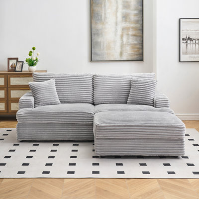 88.58 inch grey corduroy sofa, single storage leg + four pillows, soft as a cloud, stylish lazy sofa, suitable for living room and office