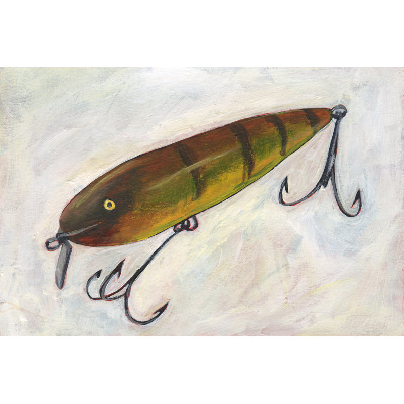 Retro Fishing Lure II 1 Piece Painting on Canvas, 81 cm H x 122 cm W, Black Floater Framed