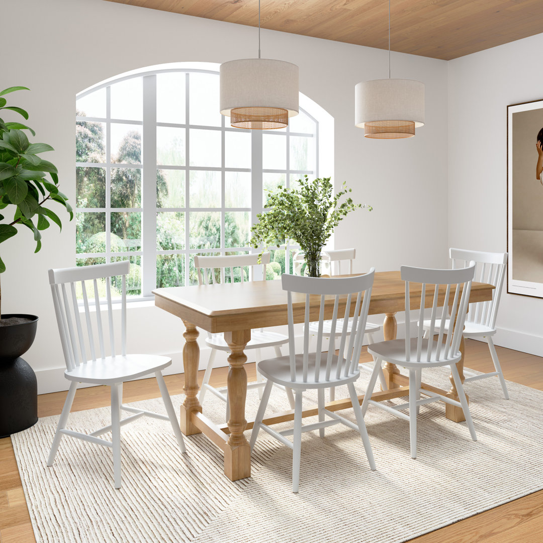 Clairvin 67W Squire Trestle Dining Table With 6 High Back Spindle Dining Chairs Rosalind Wheeler Table Base