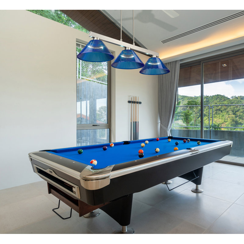 Luminaire suspendu pour table de billard 3 lumières Wausa, bleu, Nickel brossé