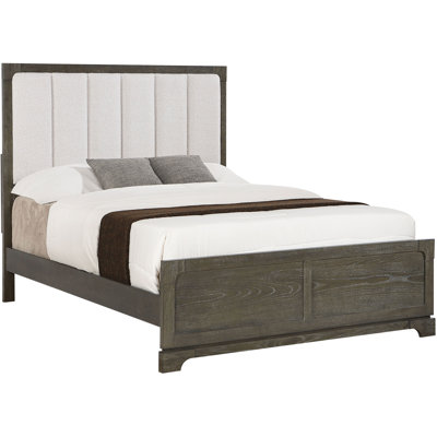 Dark Eastern King Panel Bed With Beige Boucle Upholstered 59-Inch Headboard, Bedroom Improvement Fabric In , Headboard For Interaction
