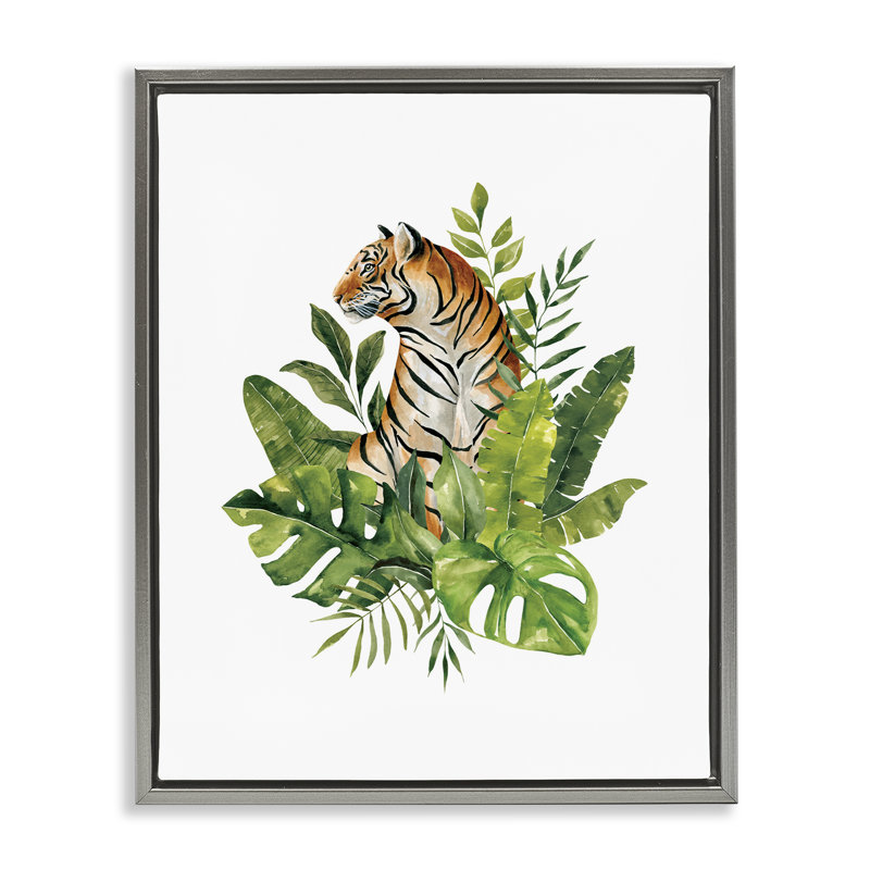 Cadre flottant Exotic Jungle Tiger, design par Bethany Sandoval, H 21 po x l 17 po, Cadre flottant gris lustré