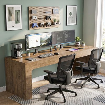 78.7" Extra Large Two-Person Computer Desk, Modern Farmhouse Home Office Writing Desk, Large Workstation for Dual Monitors & Laptops