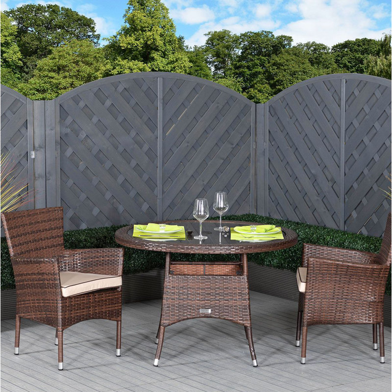 Figueroa 2 - Person Patio Dining Set with Round Table , Cushions Included, Chocolate/Coffee Cream