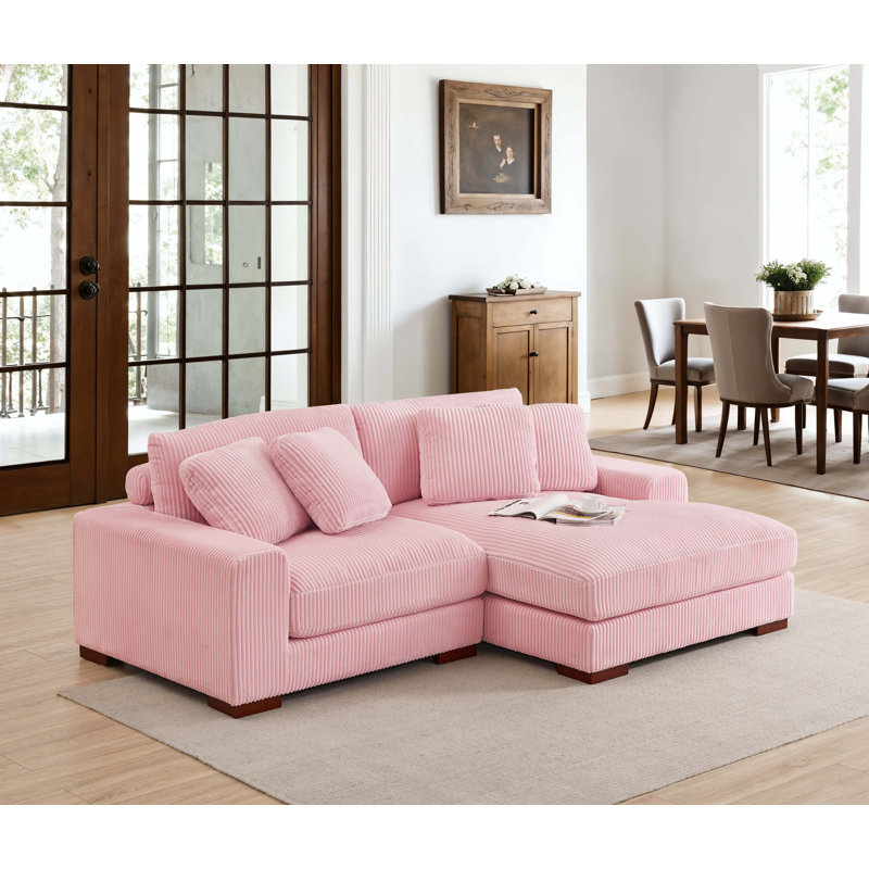 Canapé et méridienne Flaubert Gwendoly, Orienté à droite, Velours côtelé rose, H 33 po x l 89,5 po x P 65 po