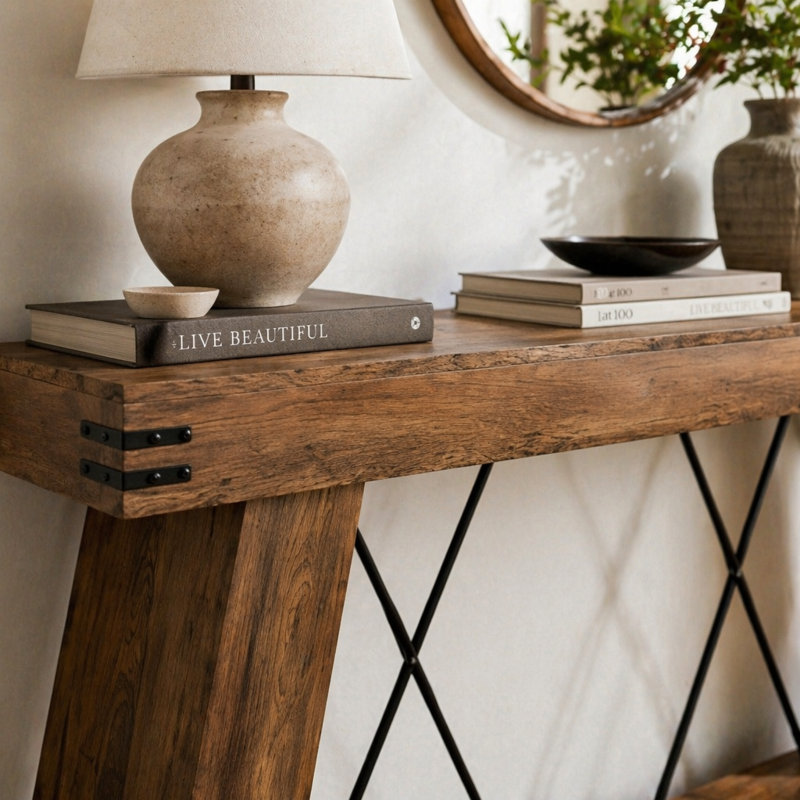 Table d'appoint TwoTier, table d'entrée unique, console fonctionnelle, 33.49" H x 70.92" W x 11.82" D, Brown, Brown