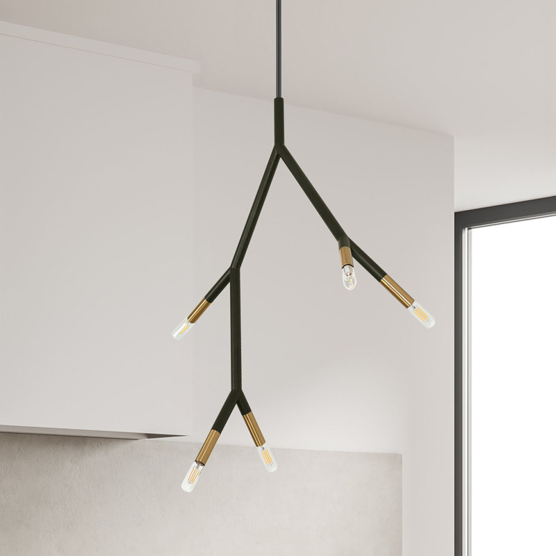 Luminaire suspendu à 5 lumières Fakrudeen, Noir mat / laiton vieilli