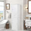 Grande armoire de rangement pour salle de bain avec tiroir, armoires de rangement et tablette réglable, conception à rayures verticales-1374673459