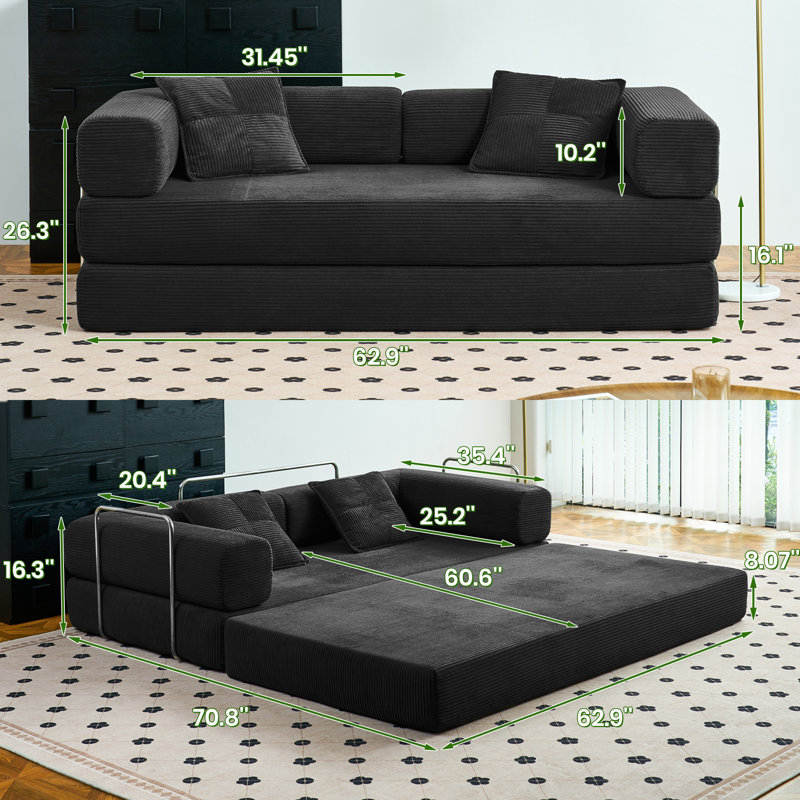 Corduroy Sofa Bed, Black, 2