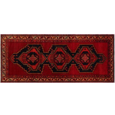 One-of-a-Kind Magarete Hand-Knotted 1970s Red/Black 3'10"" x 9'1"" Runner Wool Area Rug -  Isabelline, 104A1CA2449A44FC96C6D61E63058A3D