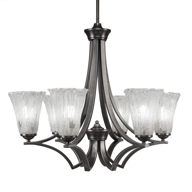 Lustre suspendu 6 lumières Zilo présenté en finition graphite avec verre de glace italien cannelé de 5,5 po, Graphite