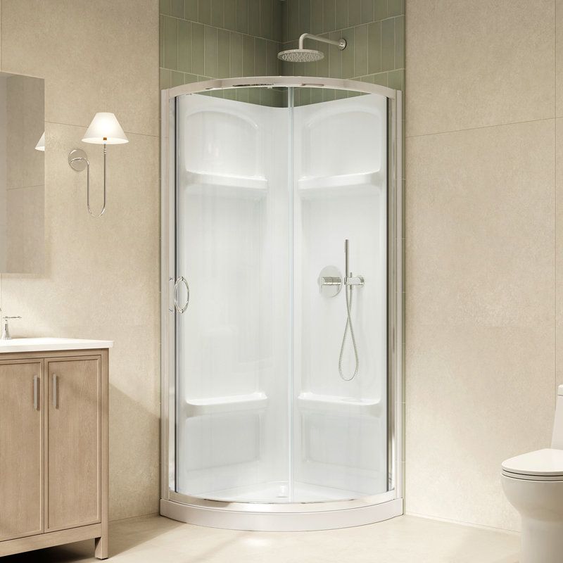 Breeze 35 in. L x 35 in. W x 72.83 in. H Round Corner Shower Kit in Chrome, Clear Sliding Door, Walls and Pan