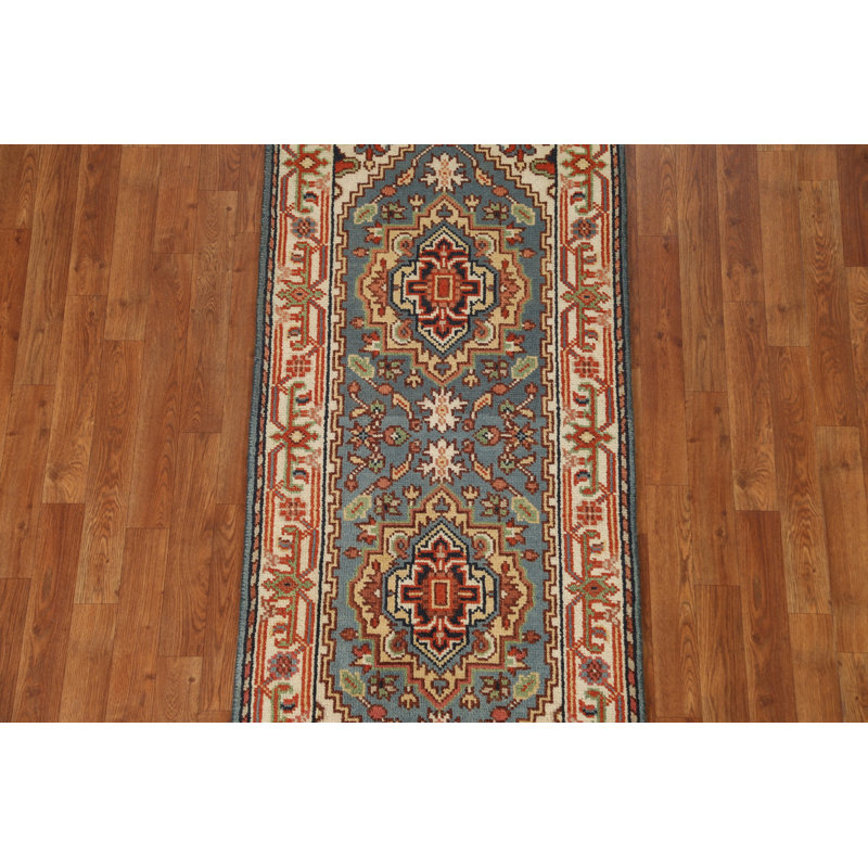 Tapis oriental bleu clair clair Heriz Serapi noué à la main 3 x 6