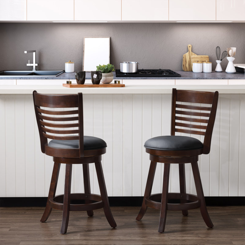 Leakey Swivel Upholstered Stool with Solid Wood Frame, Black, Bar Stool (29" Seat Height)