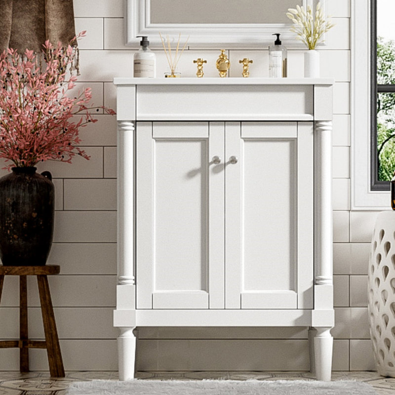 24'' Bathroom Vanity With Top Sink, 2-Tier Modern Bathroom Storage Cabinet, Single Sink Bathroom Vanity, Large Storage Shelves, Bathroom Vanity