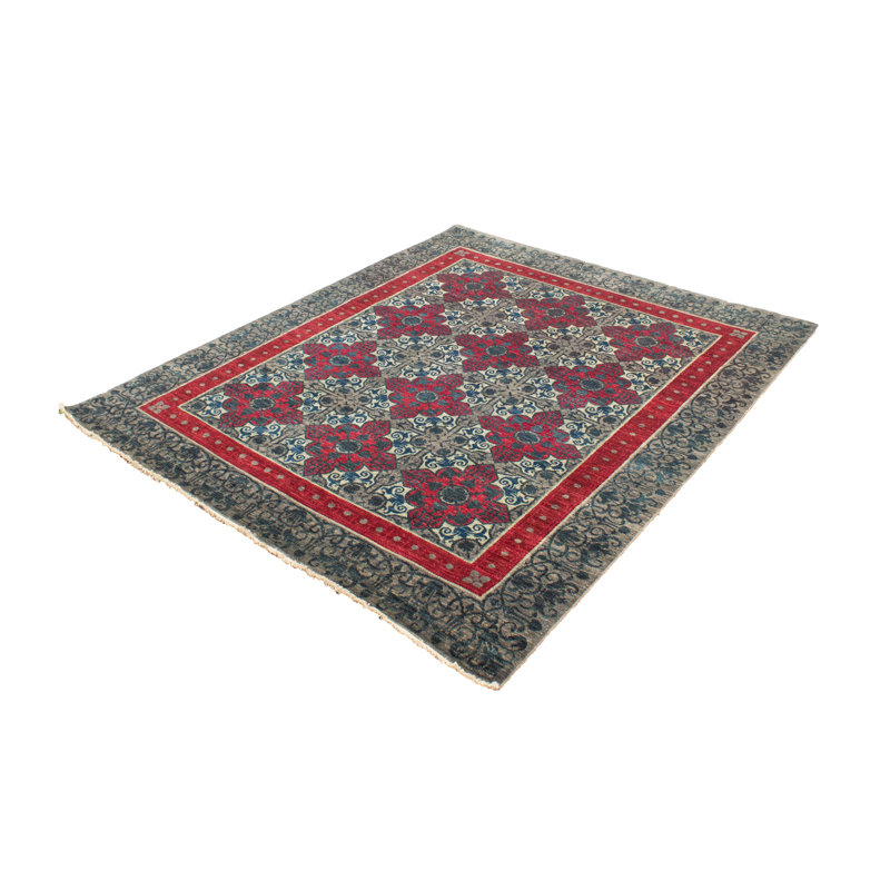Tapis décoratif en laine de conception unique 8 pi 2 po x 9 pi 10 po Brucha noué à la main New Age Lahore