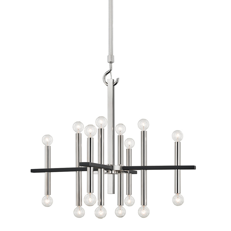 Lustre géométrique unique à 16 lumières Colette, Nickel poli / Noir