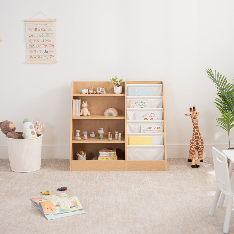Comfy Cubs Kids Bookshelf 35.2 x 15.7 x 31.5 Inches - Sturdy MDF Montessori Shelf with Soft & Hard Shelves for Toys & Books - Easy Access Organizer
