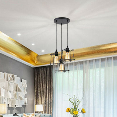 Barkley 3-Light Geometric Cluster Pendant – Industrial Hanging Light with PVC Accents by Borough Wharf