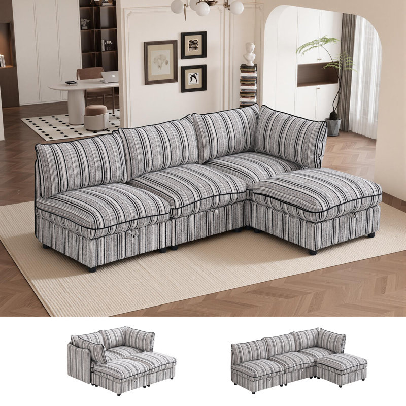 Oversized Modular 4 Seater Sofa with Removable Covers and Storage, Convertible U/L-Shaped Sectional