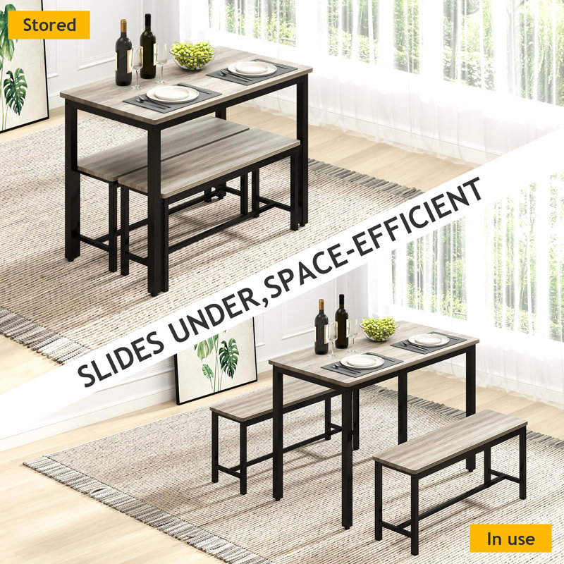 Ensemble de salle à manger 43 "pour 4 personnes avec 2 bancs et pieds réglables, Gris, Noir, Gris