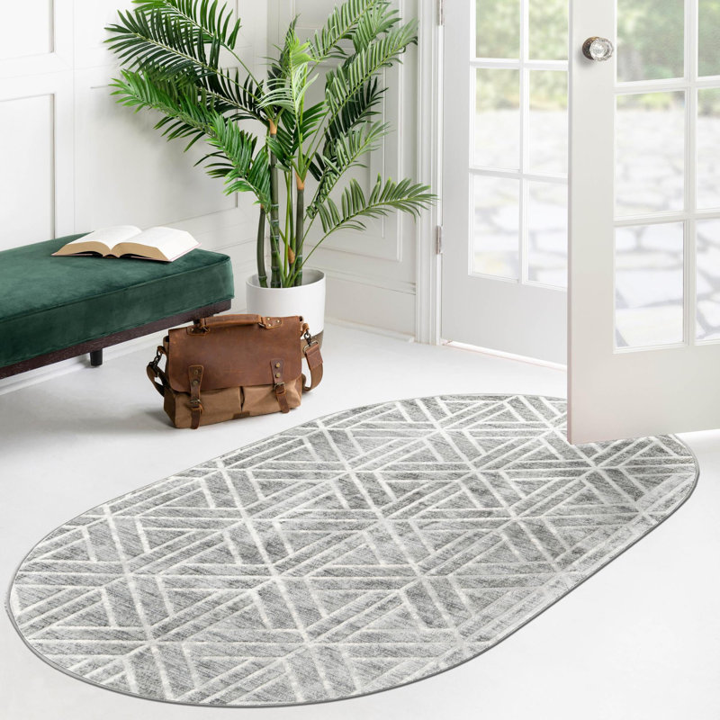 Tapis d'intérieur rectangulaire en polyester tissé à la machine à motif abstrait Eshin, Ovale 5 pi 3 po x 8 pi