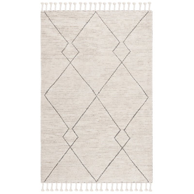Tapis géométrique beige en laine tissé à plat à la main Skyelee