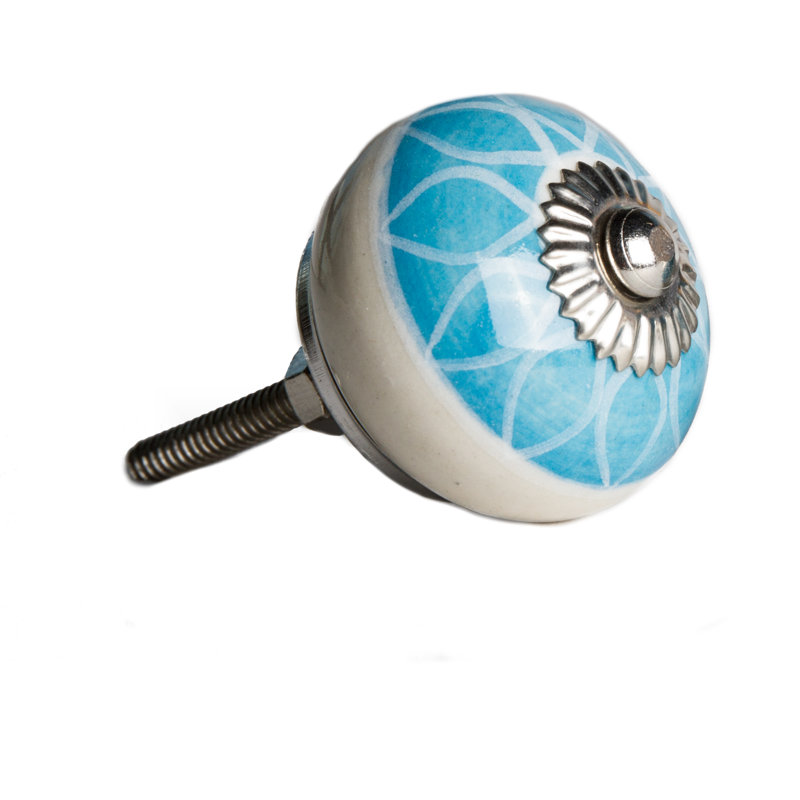 Set of Eight Aqua And White Floral Ceramic Drawer Pull Knobs