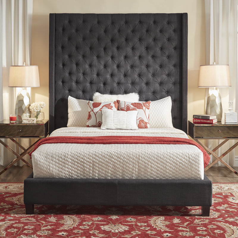 Lit tapissier standard Kaster, Lin gris foncé chiné, Grand