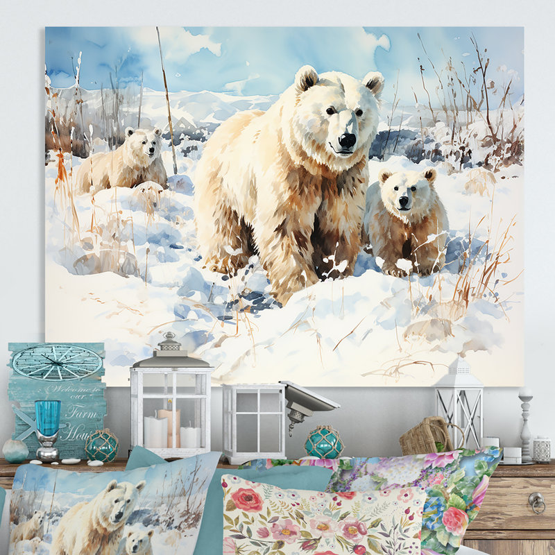 Neige avec ours polaires en hiver II - ours 2, art mural en métal, H 12 po x l 20 po x P 1 po