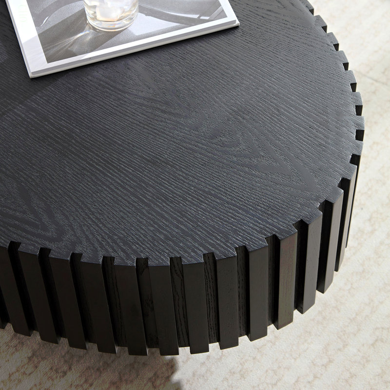 Table basse à tambour moderne de 43,7 pouces de style Modern Handcraft pour salon, petite table basse ovale avec piédestal robuste