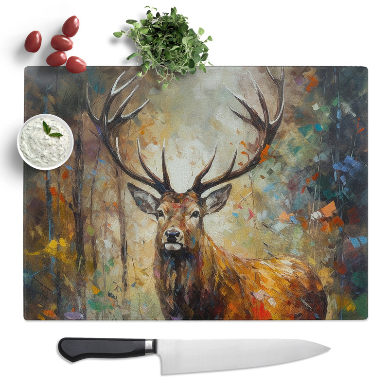 Stag In A Forest Palette No.1   Glass Chopping Board