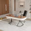 Bureau d'écriture Rhuddlan 63 po, bureau en bois brun, 2 tiroirs, pieds en acier inoxydable