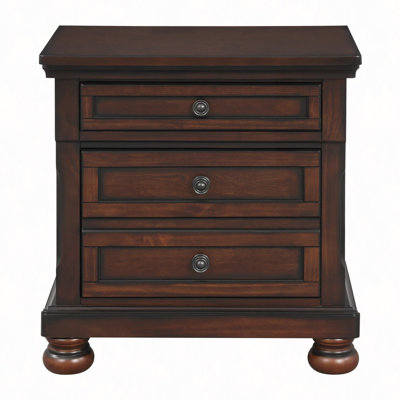 Nightstand Birch Veneer Hidden Drawer Bun Feet Bedroom Furniture