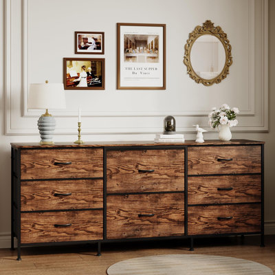 8 Drawer Fabric Dresser TV Stand with Wooden Top, Metal Frame Storage Chest, Wide Closet Organizer for Bedroom Living Room