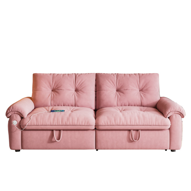 77'' Wide Convertible Sofa with Adjustable Back, Pink