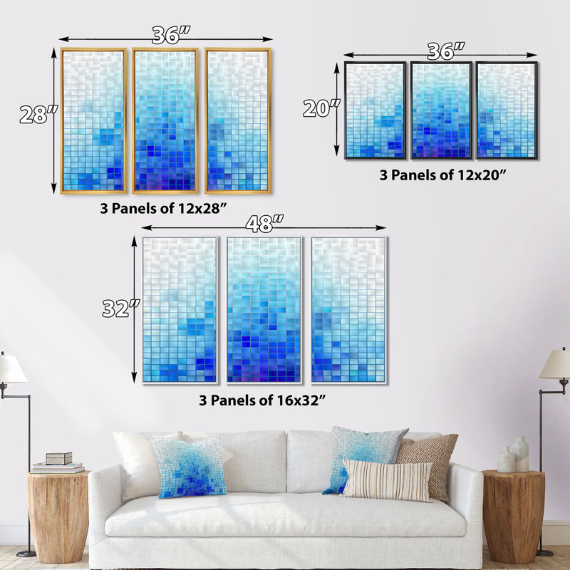 " Unknown " 3 - Pieces, 28" H x 36" W x 1" D, Black Framed