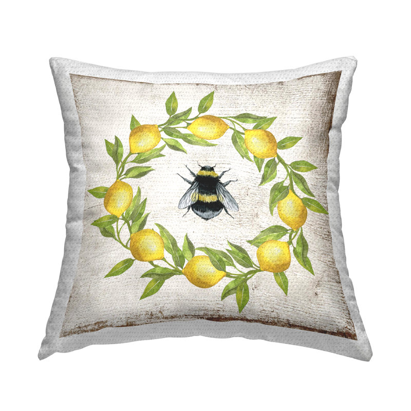 Stupell Industries Lemon & Bee Wreath Design by Creatif Belle Outdoor Printed Pillow