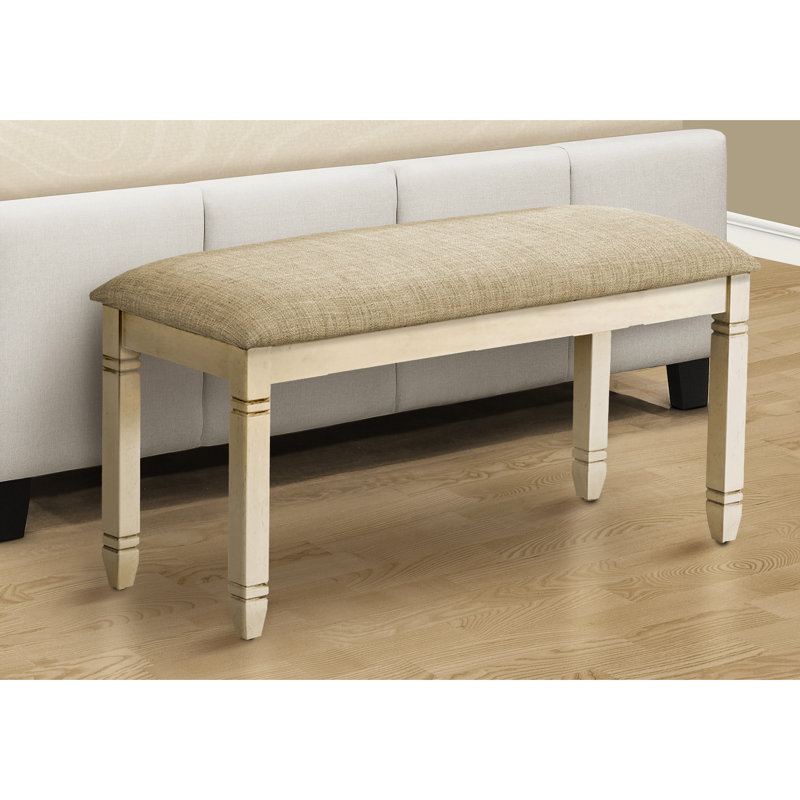 Banc rectangulaire blanc antique en bois massif de 41 po - Siège rembourré beige chic pour la salle à manger, la chambre à coucher, le vestibule