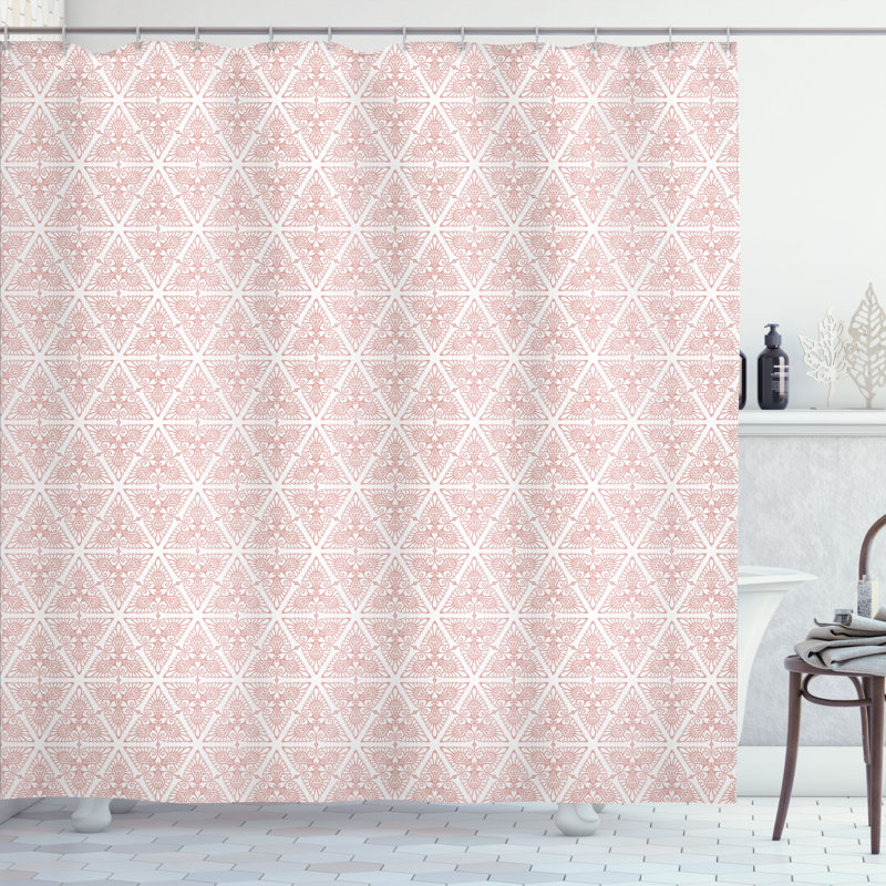 Shower Curtain Set + Hooks, 69"H x 70"W, Blush White