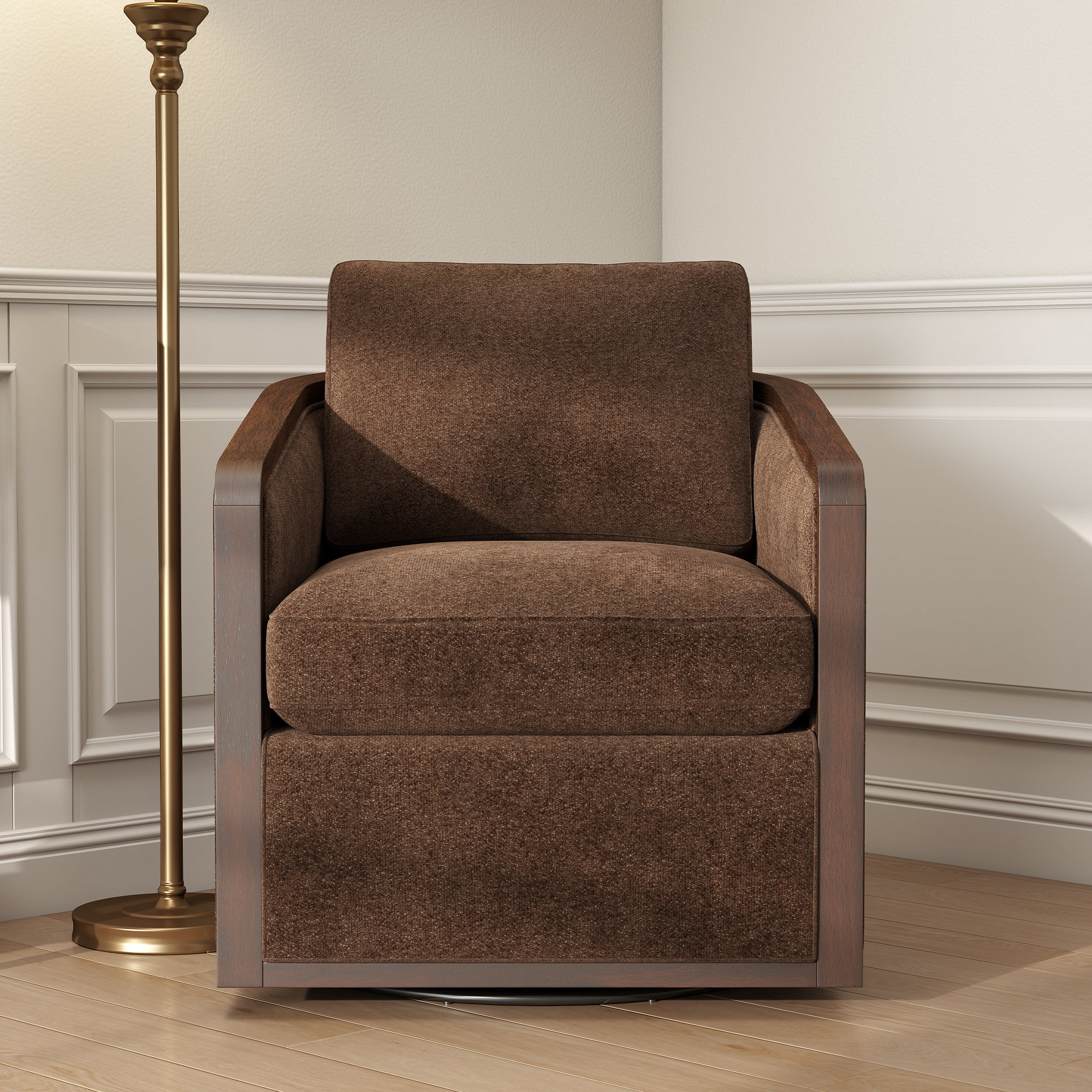  Clarisse Upholstered Swivel Chair, Dark Brown