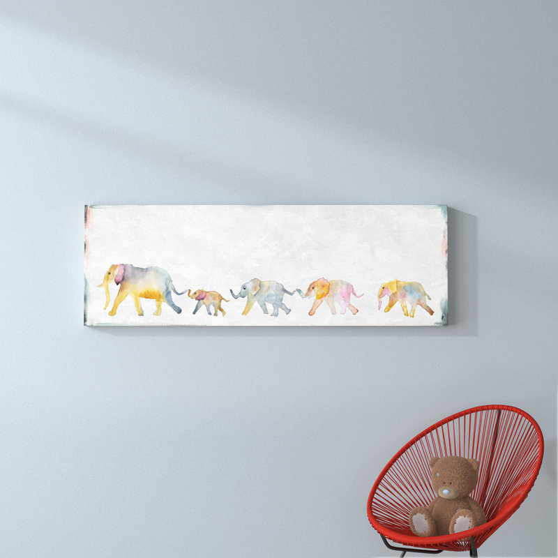 'Elephant Line' Print On Wrapped Canvas, 15" H x 45" W x 1.5" D