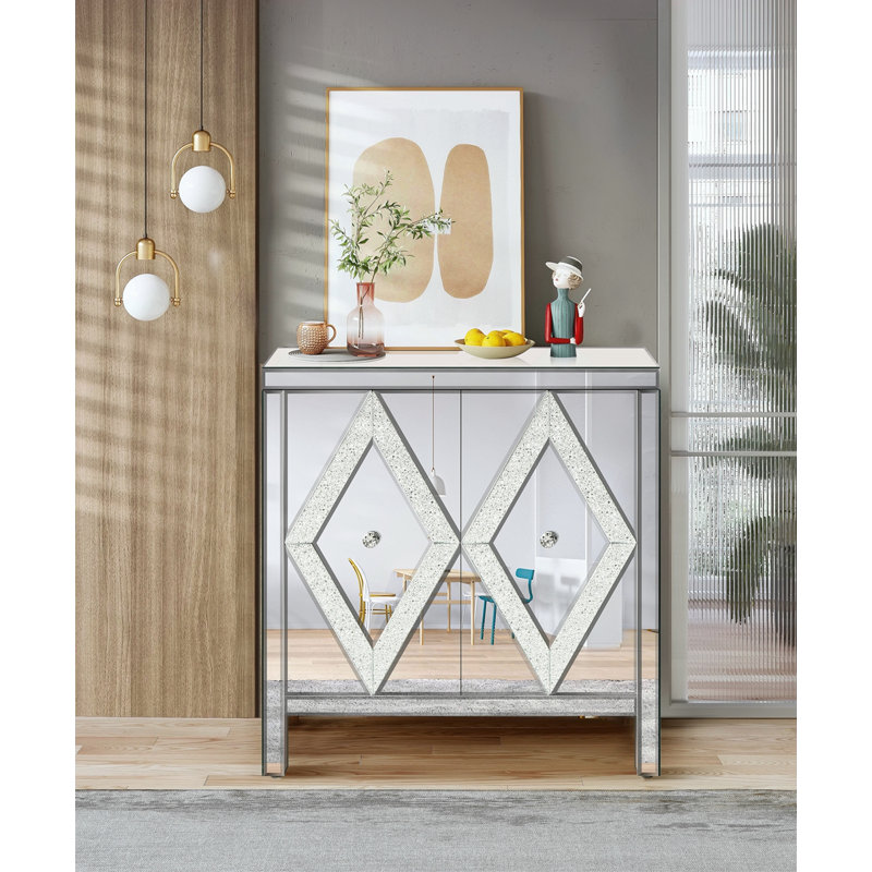 Armoire de rangement avec garniture de miroir et combinaison épissée en forme de losange pour le salon, la salle à manger, l'entrée, la cuisine
